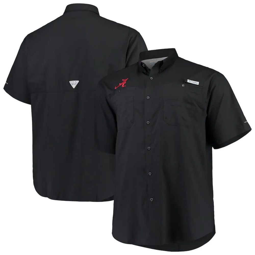 NEW NWOT Men's Columbia Crimson Alabama Crimson Tide PFG Tamiami Shirt BLACK SM
